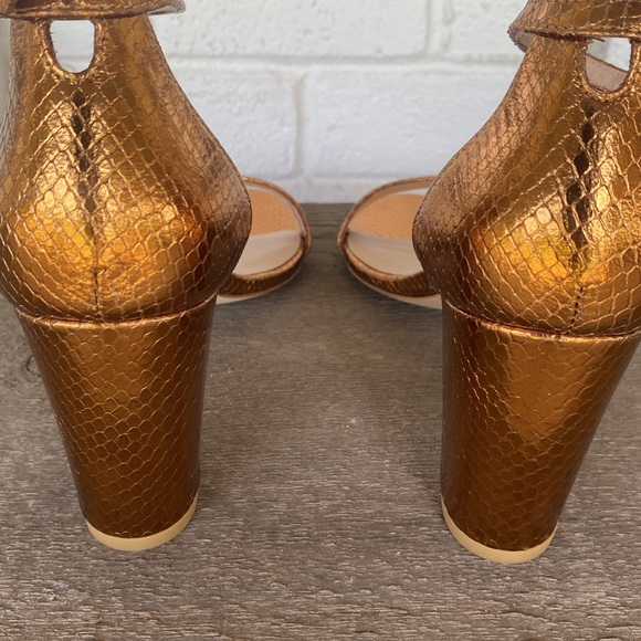 STUART WEITZMAN Nearlynude Snakeskin Embossed Leather Sandals in Bronze - Picture 8 of 11